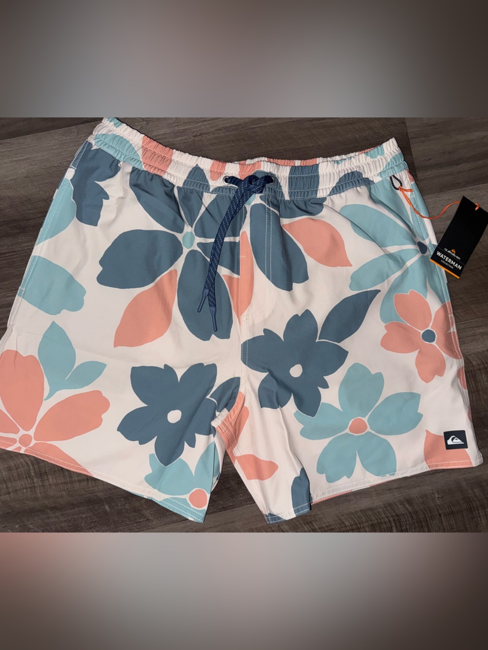 Quiksilver Waterman Floral Swim Trunks — Coral, Teal & Navy